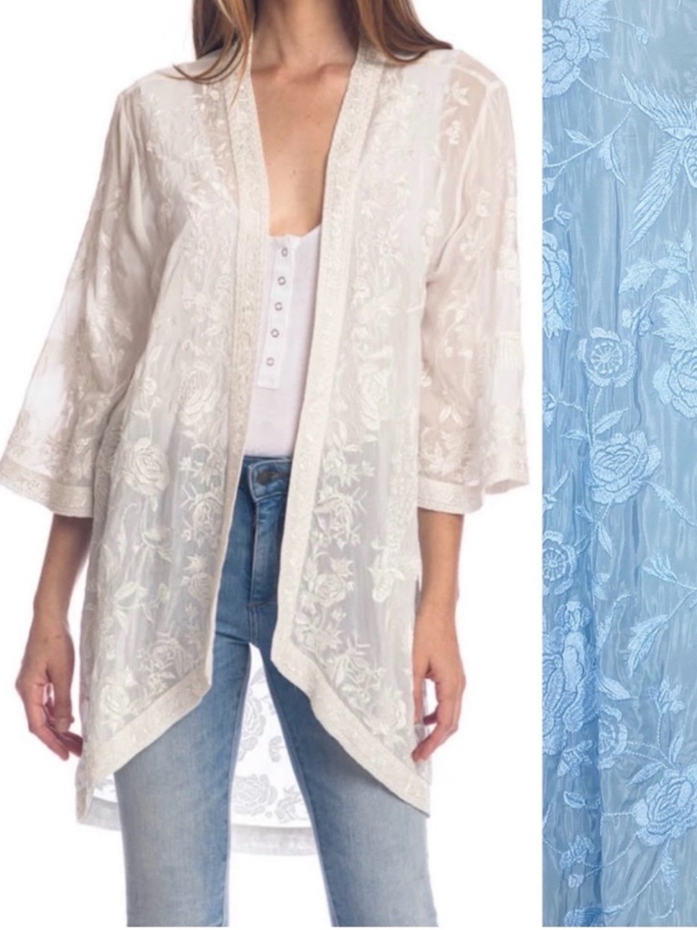 Tolani X Anthropologie Mantra Kimono Jacket Cardigan Light Blue